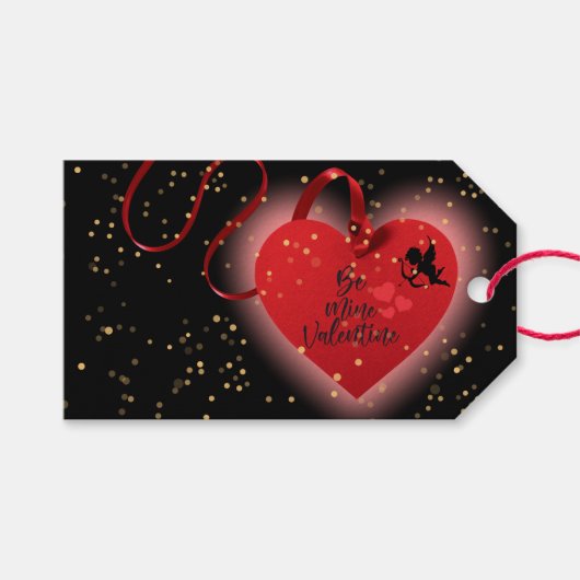 Rode Hart Valentijnsdag Cadeaubijschrift Cadeaulabel (Voorkant (Horizontaal))