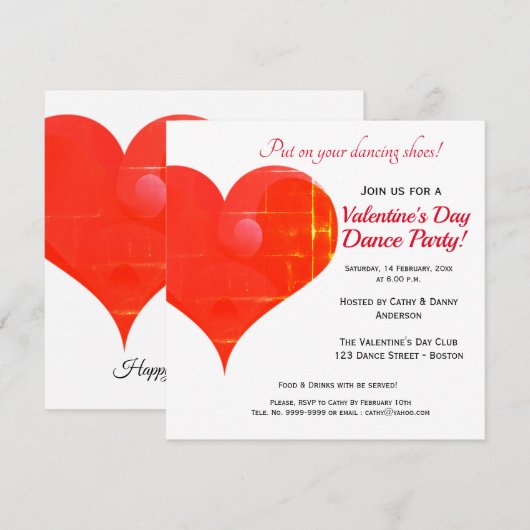 Rode Hart Valentijnsdag Dansfeest Uitnodiging (Voorkant / Achterkant)