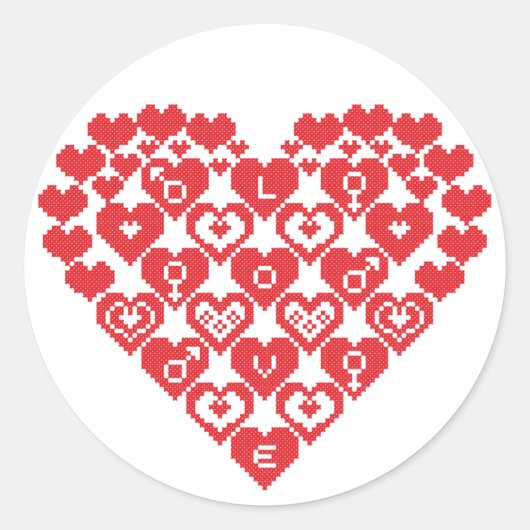 Rode HART van het hart Ronde Sticker (Voorkant)
