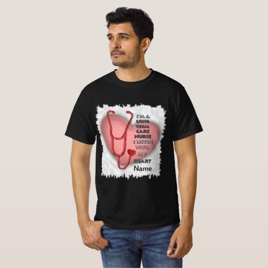 Rode Hart Verpleegkundige Langdurige Zorg T-shirt (Voorkant volledig)