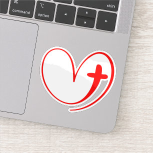 Rode Hart Verstrengeld Met Een Kruis Sticker