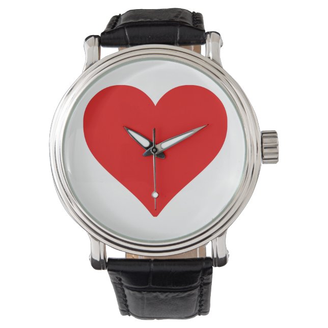 Rode Hart Vorm Liefde Klassiek Eenvoudig Minimalis Horloge (Voorkant)