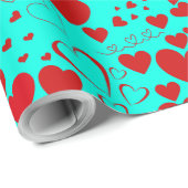Rode Hart Vormen Patroon in Levendig Turkoois Cadeaupapier (Rol Hoek)