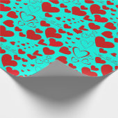 Rode Hart Vormen Patroon in Levendig Turkoois Cadeaupapier (Hoek)
