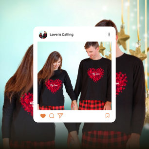 Rode Hart Vormig Bloemen Valentijnsdag Paar Trui