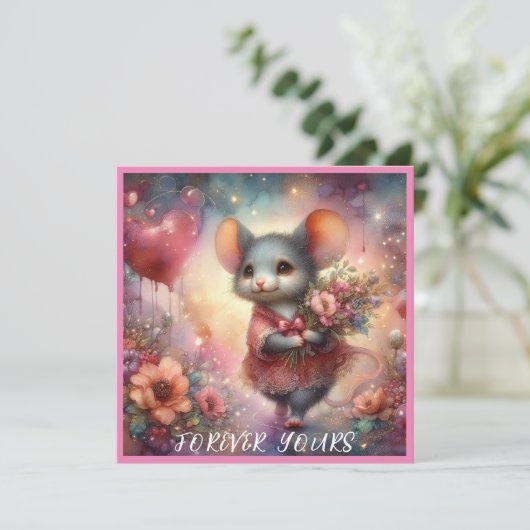 Rode Hart Waterverf Valentijn Mouse Christelijk Feestdagenkaart (Staand voorkant)