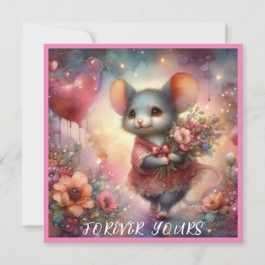 Rode Hart Waterverf Valentijn Mouse Christelijk Feestdagenkaart (Voorkant)