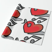 Rode Hart Zingende Muzieknotaties Cadeaupapier (Uitgerold)