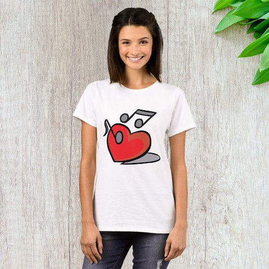 Rode Hart Zingende Muzieknoten T-shirt