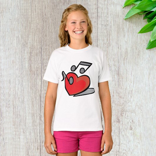 Rode Hart Zingende Muzieknoten T-shirt