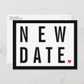 Rode Hart Zwart Datum Uitgesteld Huwelijk Wit Nieu Aankondigingskaart (Voorkant / Achterkant)