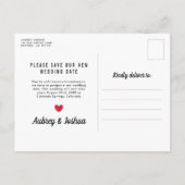 Rode Hart Zwart Datum Uitgesteld Huwelijk Wit Nieu Aankondigingskaart (Achterkant)