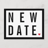 Rode Hart Zwart Datum Uitgesteld Huwelijk Wit Nieu Aankondigingskaart (Voorkant)