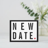 Rode Hart Zwart Datum Uitgesteld Huwelijk Wit Nieu Aankondigingskaart (Staand voorkant)