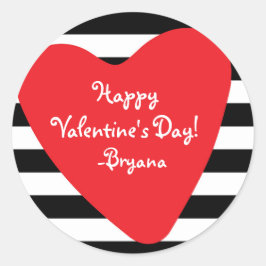 Rode Hart Zwart & Witte Valentijnsticker Ronde Sticker