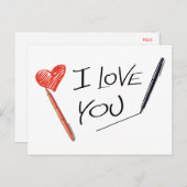 Rode Hart Zwarte Ik hou van jou Pen Trouw Verlovin Aankondigingskaart (Voorkant / Achterkant)