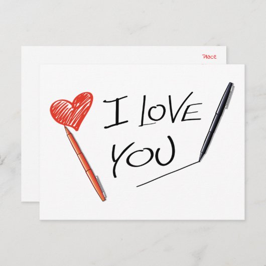 Rode Hart Zwarte Ik hou van jou Pen Trouw Verlovin Aankondigingskaart (Voorkant / Achterkant)