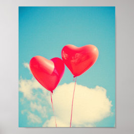 Rode hartballon tegen troebel hemd poster