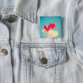 Rode hartballon tegen troebel hemd vierkante button 5,1 cm (In situ)