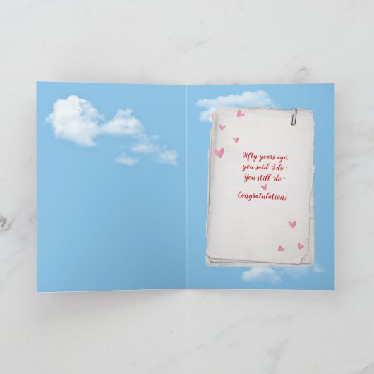 Rode Hartballon voor 50ste verjaardag Kaart (Binnen)