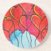 Rode hartballonnen Valentijn waterverf Zandsteen Onderzetter (Voorkant)