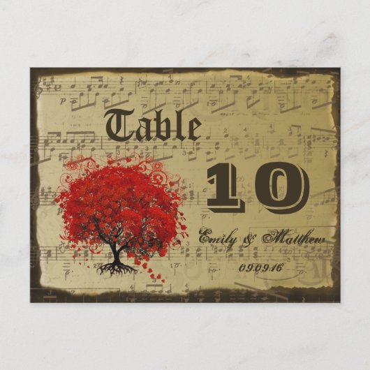 Rode Hartblad Boom Tafel Nummerkaart Briefkaart (Voorkant)