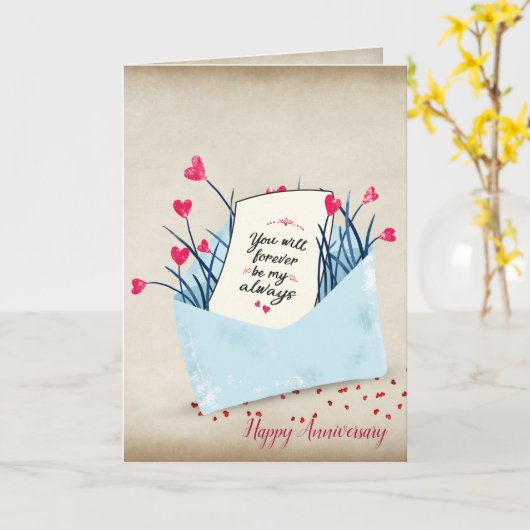 rode hartbloemen met vers in envelop kaart (Gele Bloem)