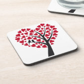 Rode hartboom met liefdesvogels drankjes onderzetter (Linkerzijde)