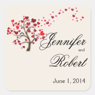 Rode Hartboom op Ivoorkleurige Envelop Seal Vierkante Sticker