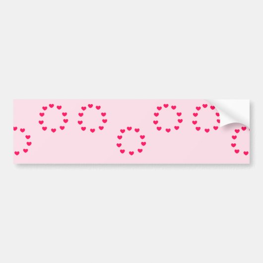 Rode hartcirkels op roze bumpersticker (Voorkant)