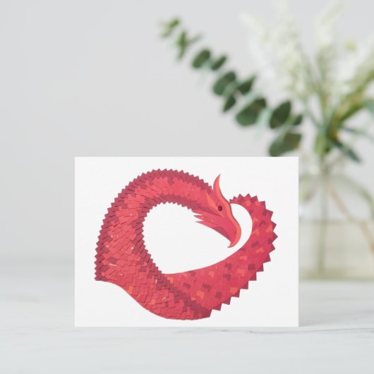 Rode hartdraak op wit briefkaart (Staand voorkant)