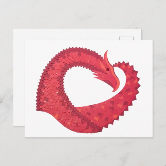 Rode hartdraak op wit briefkaart (Voorkant / Achterkant)