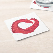 Rode hartdraak op wit kartonnen onderzetters (Schuin)