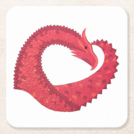 Rode hartdraak op wit kartonnen onderzetters