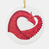Rode hartdraak op wit keramisch ornament (Voorkant)