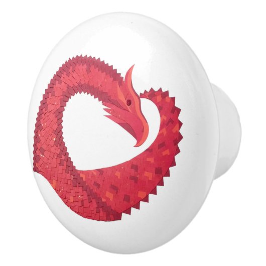 Rode hartdraak op wit keramische knop