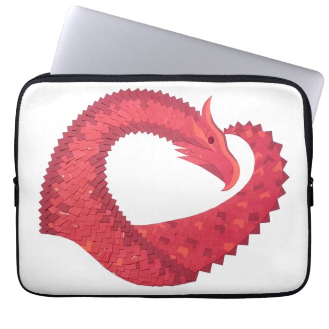 Rode hartdraak op wit laptop sleeve (Voorkant)