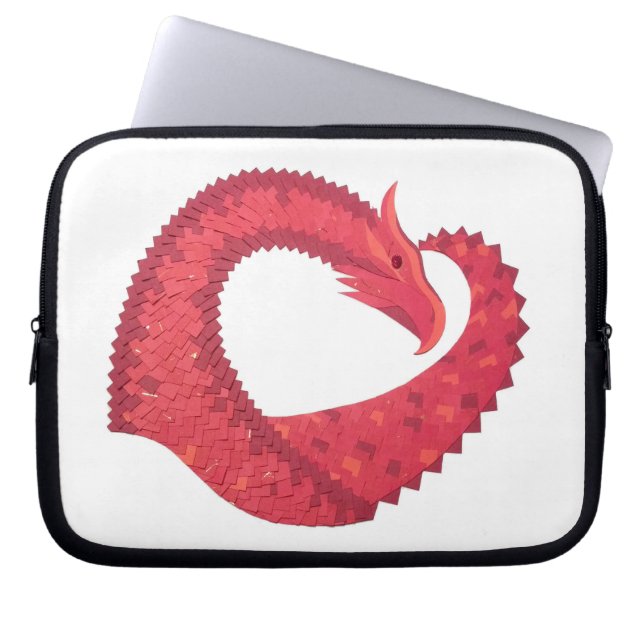 Rode hartdraak op wit laptop sleeve (Voorkant)