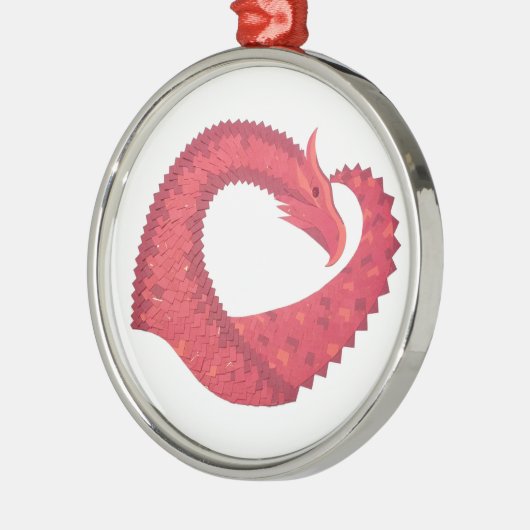 Rode hartdraak op wit metalen ornament (Links)