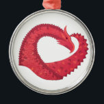 Rode hartdraak op wit metalen ornament<br><div class="desc">Rode hartdraak op wit</div>