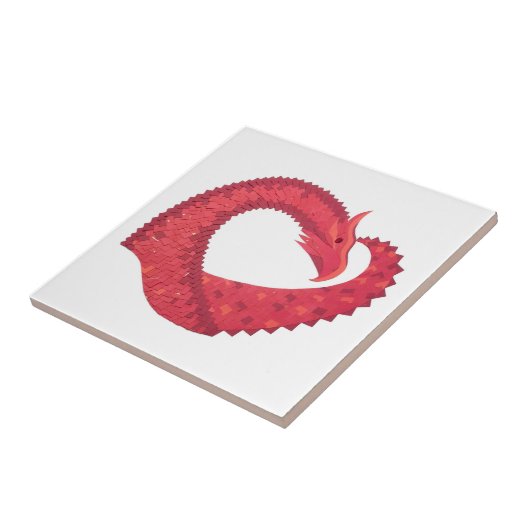 Rode hartdraak op wit tegeltje (Zijkant)