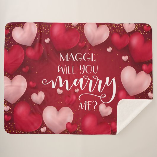 Rode harten Aangepast huwelijksvoorstel Sherpa Deken (Voorkant (horizontaal))