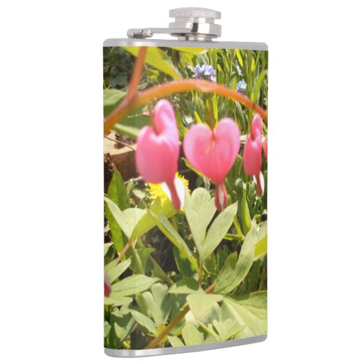 rode harten bloemen kolven heupfles (Rechts)