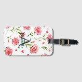 Rode Harten Bloemen Monogram Naam Bagagelabel (Voorkant (horizontaal))