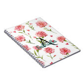 Rode Harten Bloemen Monogram Naam Notitieboek (Rechterzijde)