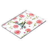 Rode Harten Bloemen Monogram Naam Notitieboek (Linkerzijde)