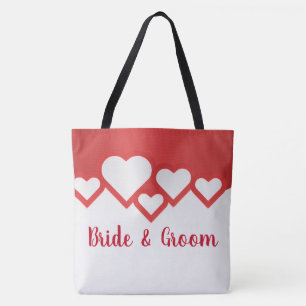 Rode harten, bruid en bruin tote bag