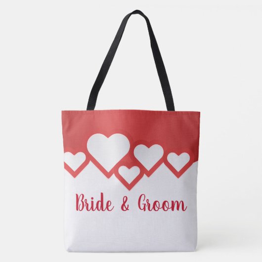 Rode harten, bruid en bruin tote bag (Voorkant)