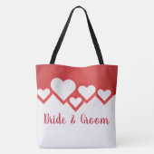 Rode harten, bruid en bruin tote bag (Achterkant)