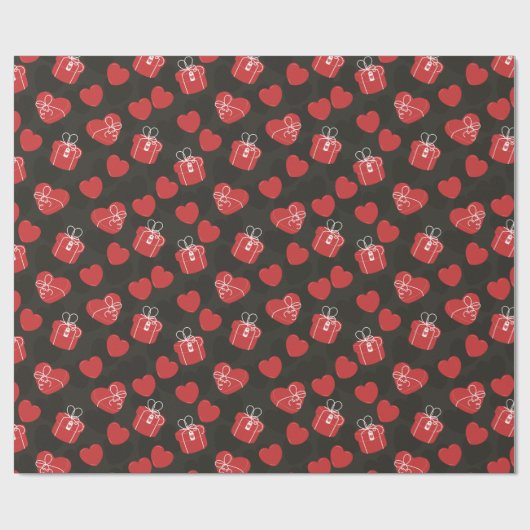 Rode harten cadeaupapier (Vlak)